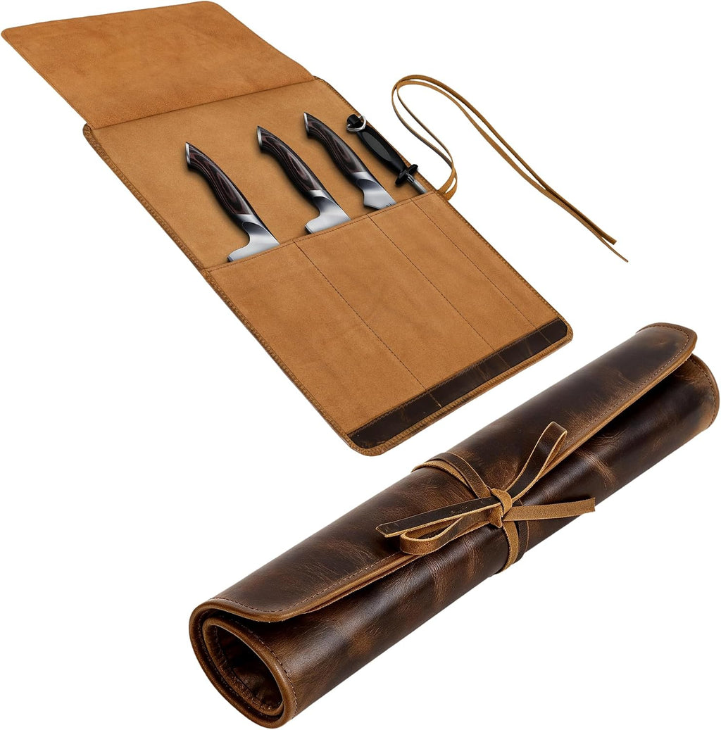 Leather Knife Roll Bag Professional Chef Knife Case, Durable Knife Sheath Holder, Cooks & Culinary Tools Carrying