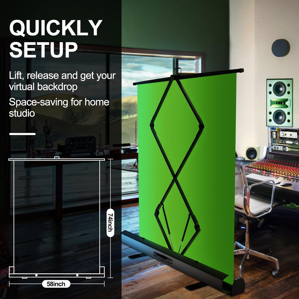 Green Screen, 58x74in Collapsible Chroma Key Panel for Backdrop | Portable & Retractable Wrinkle-Resistant Backdrop