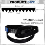 uxcell 525J10 PJ V-Ribbed Belt 10 Ribs 52.5" L x 0.92" W x 0.14" H, EPDM