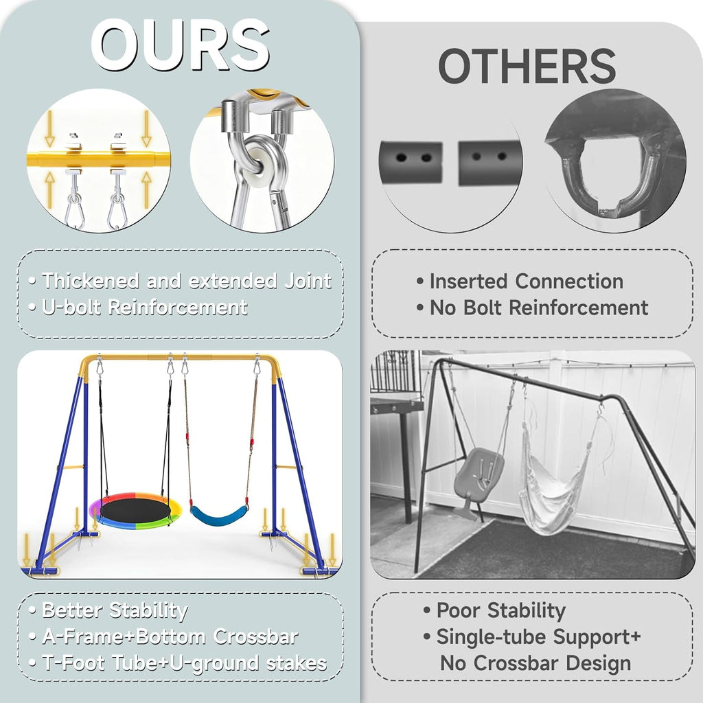 2-in-1 Swing Set for Backyard for Kids, with 1 Saucer Swing, 1 Belt Swing, 440lbs Metal Swing Set for Toddler