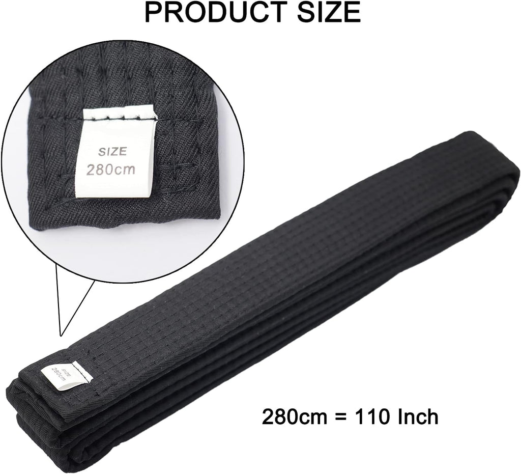110 Inch Black Karate Belt, 280cm Taekwondo Solid Rank Martial Arts Belts Universal Fit for Judo/Karate/Taekwondo