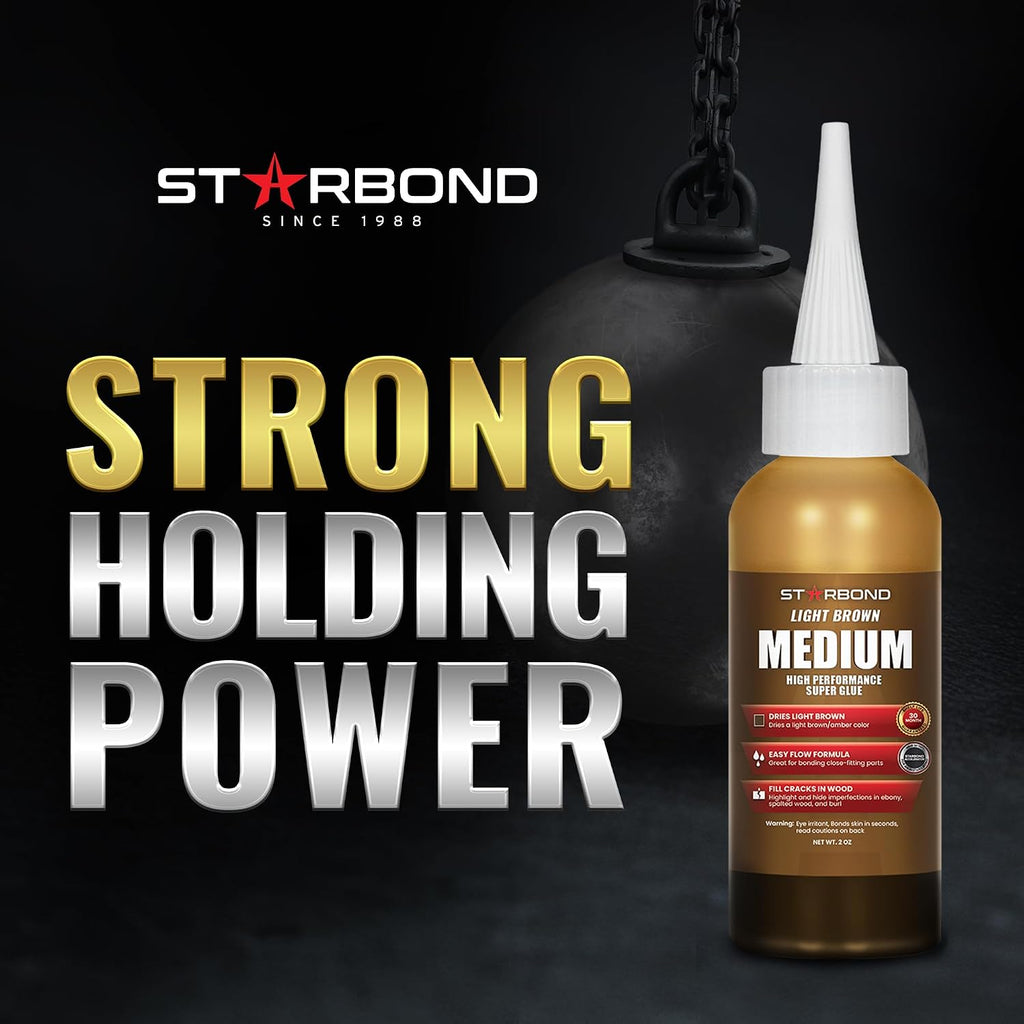 Light Brown Medium CA Glue Pro Kit (2 oz) – Premium Cyanoacrylate Super Glue Knot Filler – for Woodworking
