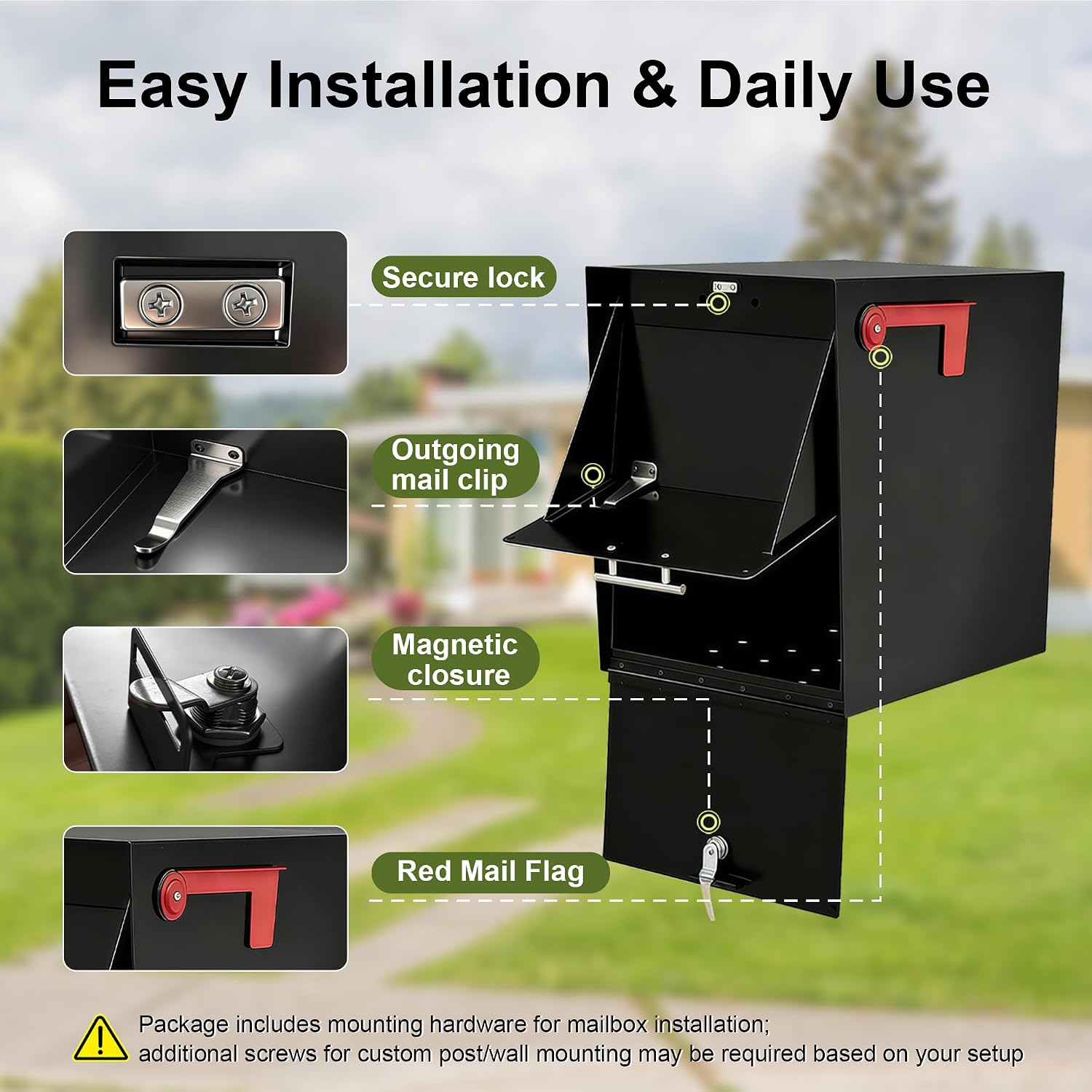 XL Post-Mount Mailbox, Weather Resistant, Large Outdoor Mailboxes, Galvanized Steel Heavy Duty Mailbox, Easy to