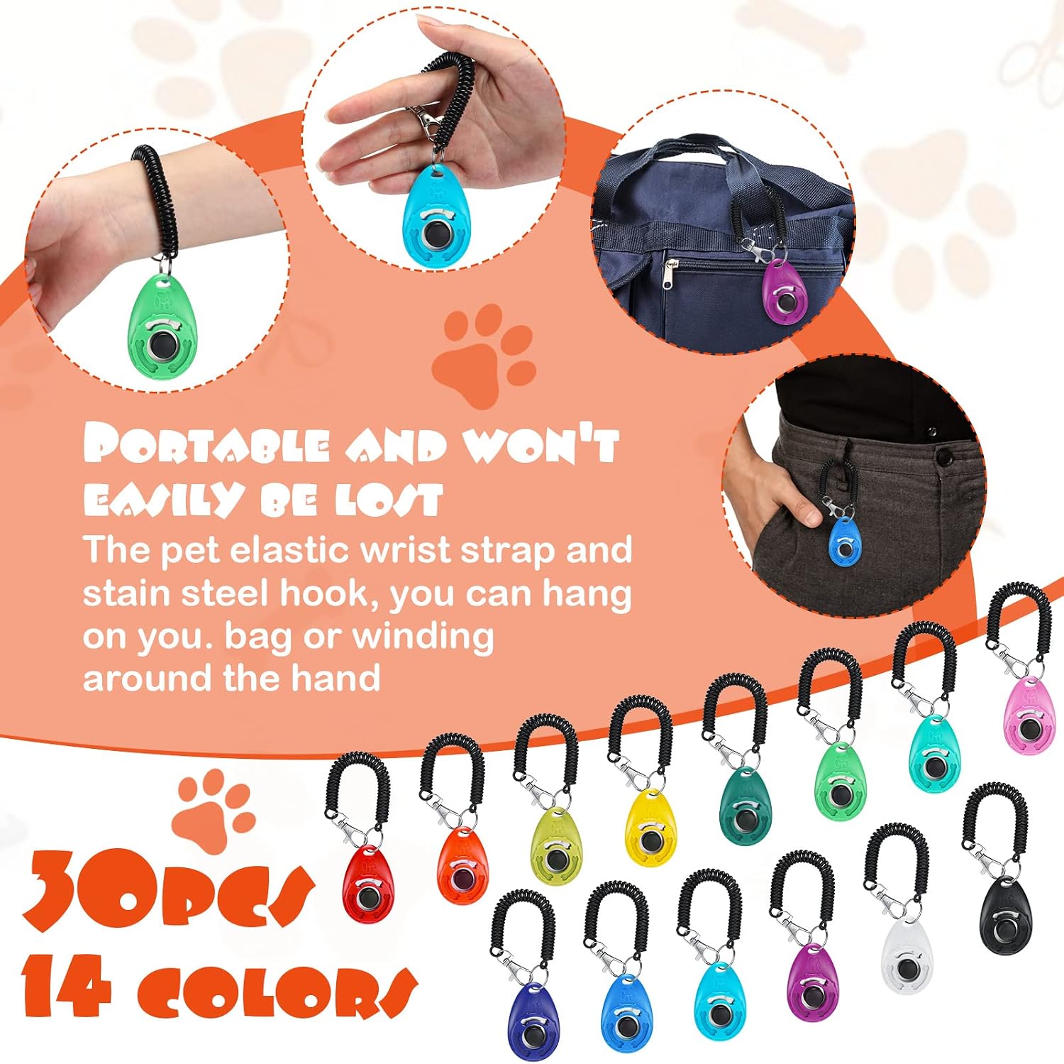 30 Pcs Dog Training Clicker for Pet with Wrist Strap Dog Cat Bird Clicker Puppy Training Supplies for Dogs Cats