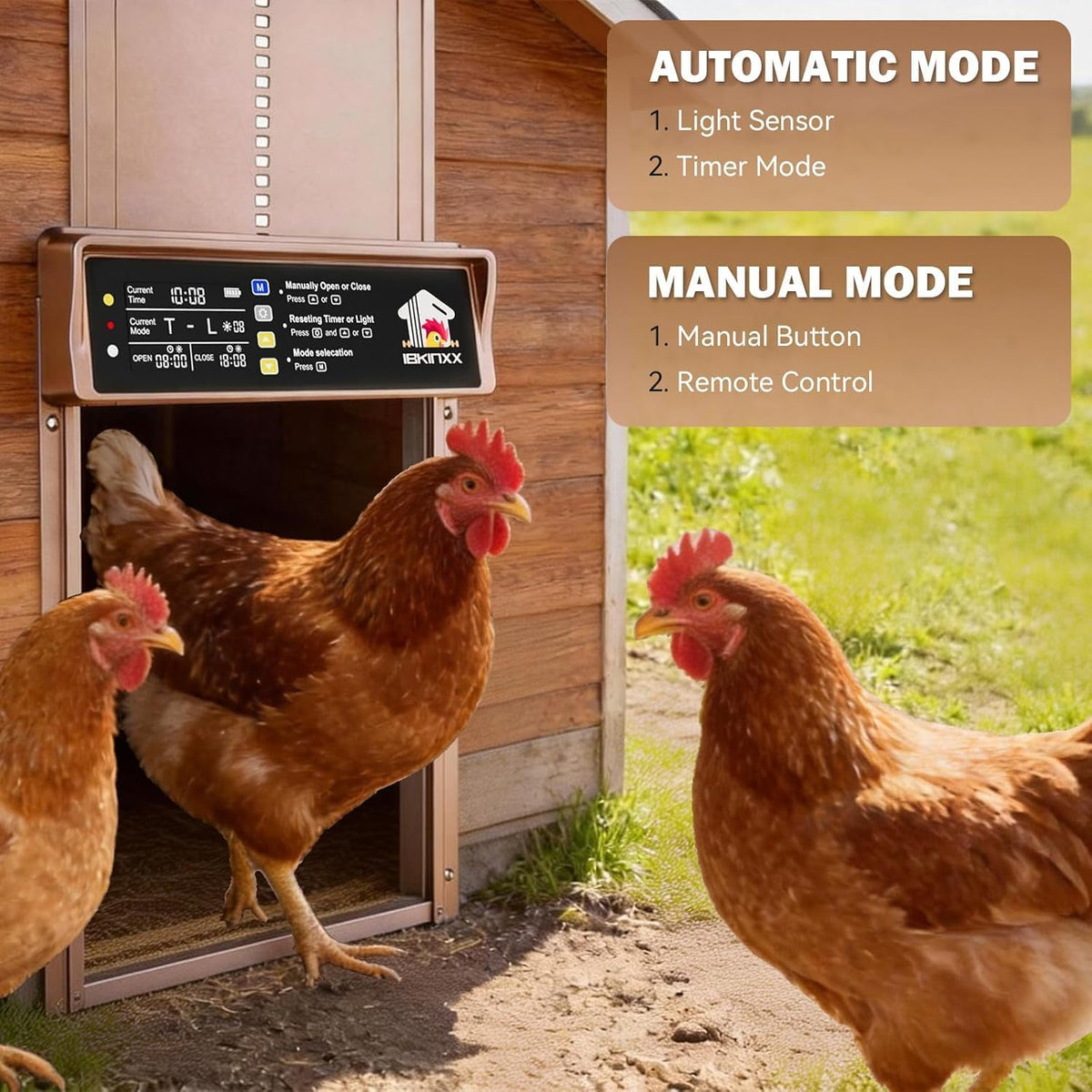 Automatic Chicken Coop Door Solar Powered,Golden Brown Chicken Door