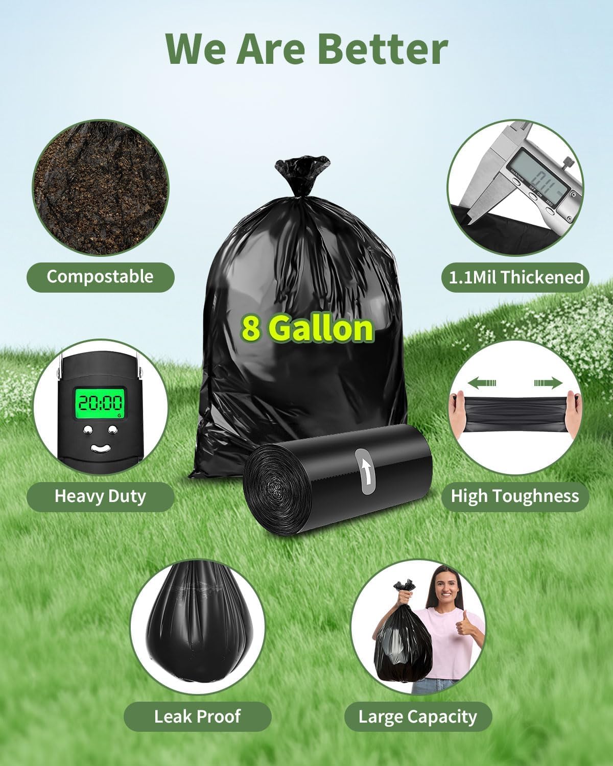 100 Portable Toilet Bags Thick Biodegradable Camping Toilet Bags for Portable Potty, 8 Gal Compost Toilet Waste Bag