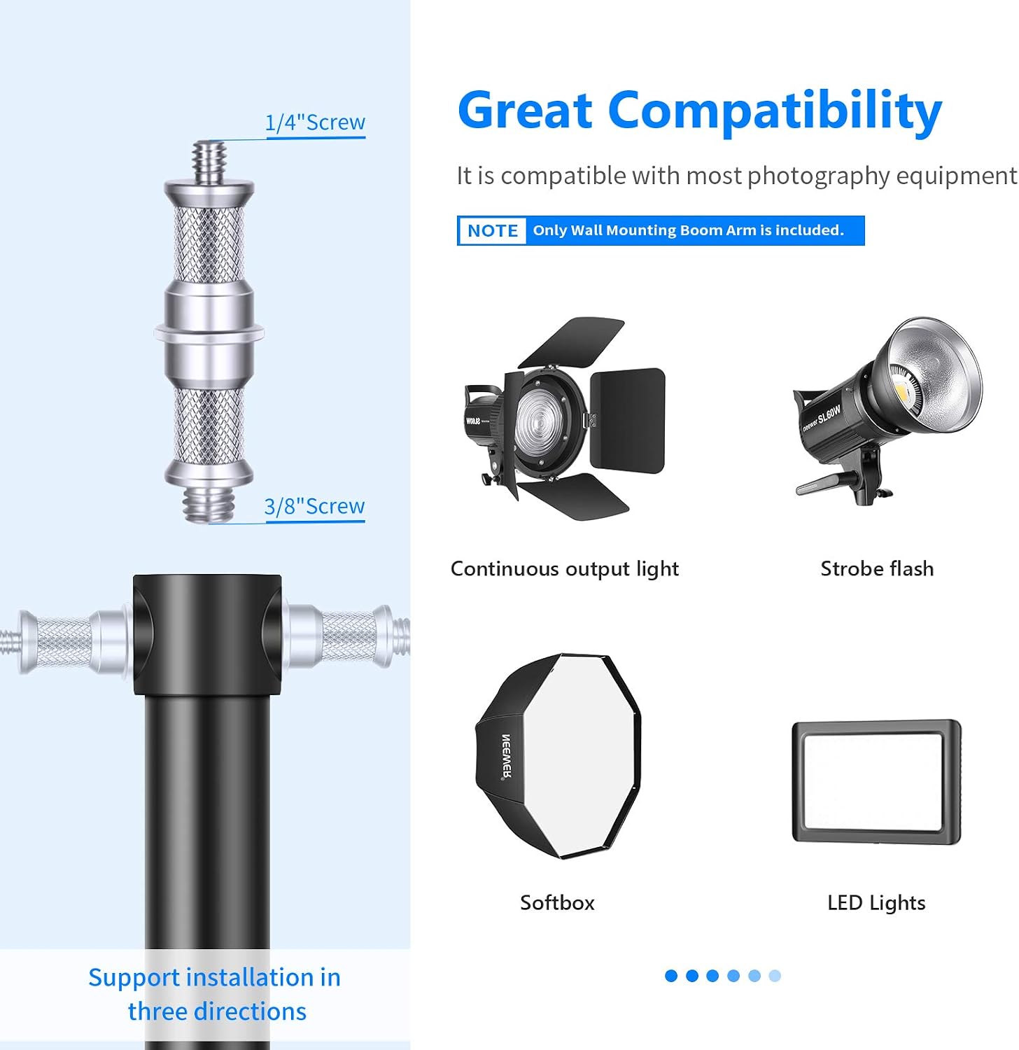Wall Mounting Boom Arm with Triangle Base for Photography Studio Video Strobe Light Monolight Softbox Umbrella