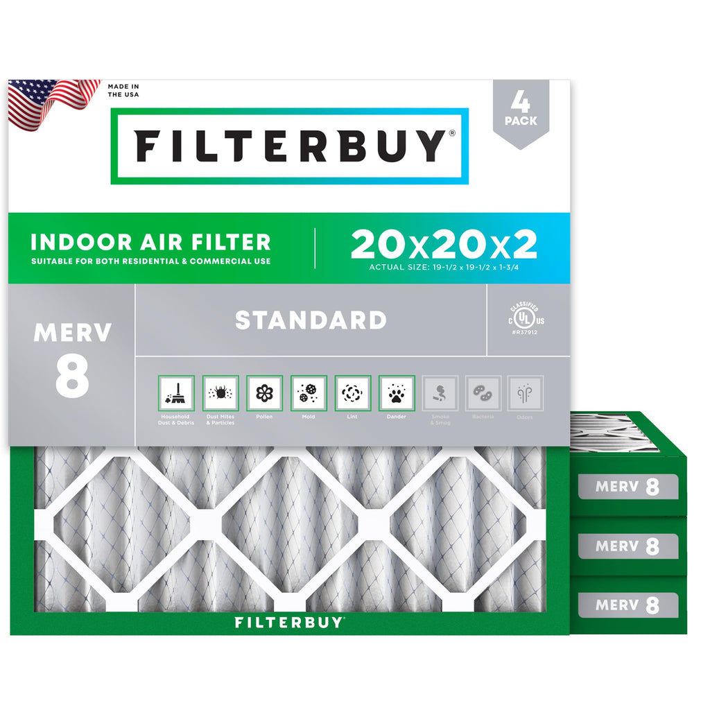20x20x2 Air Filter MERV 8 Dust & Allergy Defense (4-Pack)