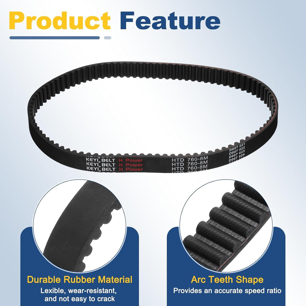 uxcell 760-8M-20 Timing Belt, 760mm Pitch Circumference x 20mm Width x 6mm Height, 8mm Pitch, 95 Teeth, Black Rubber Synchronous Belt