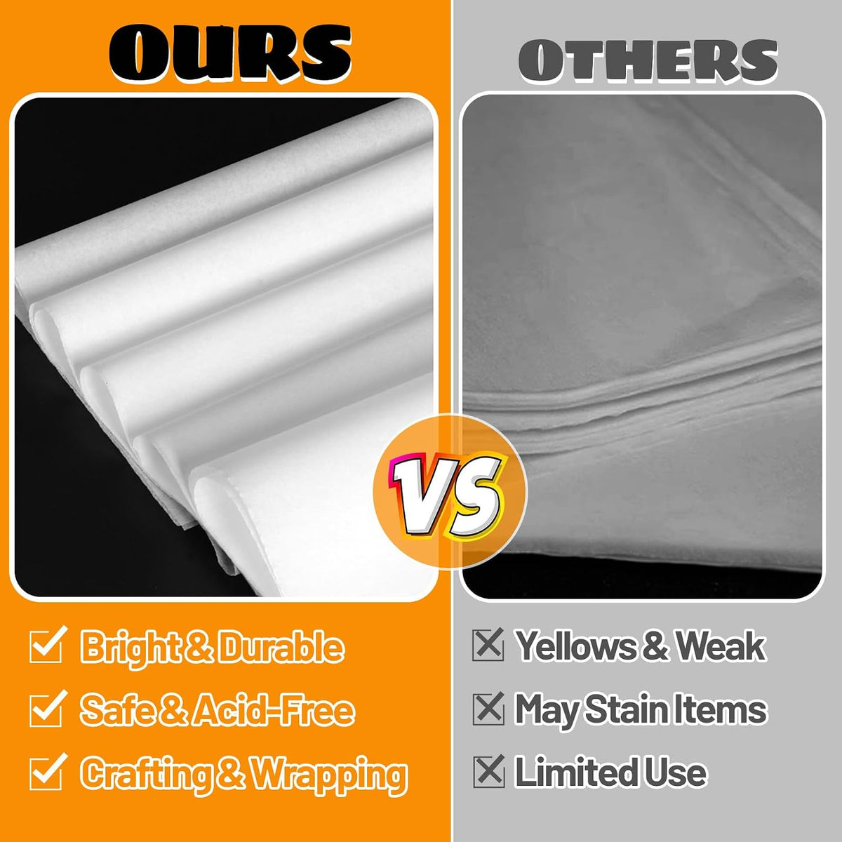 200 Sheets 20 x 20 Inch White Unbuffered Acid Free Tissue Paper for Storage