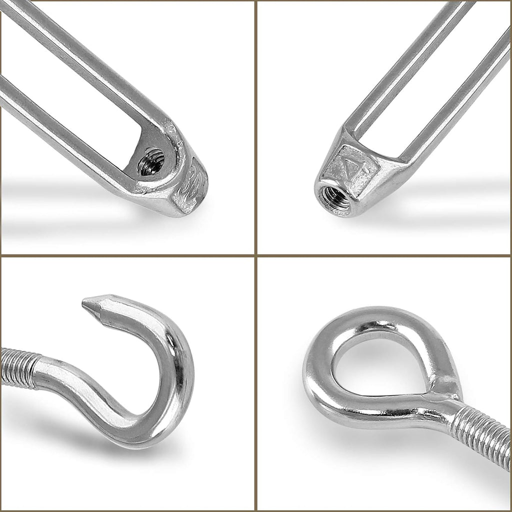 M4 Stainless Steel 304 Hook & Eye Turnbuckles, 5pcs