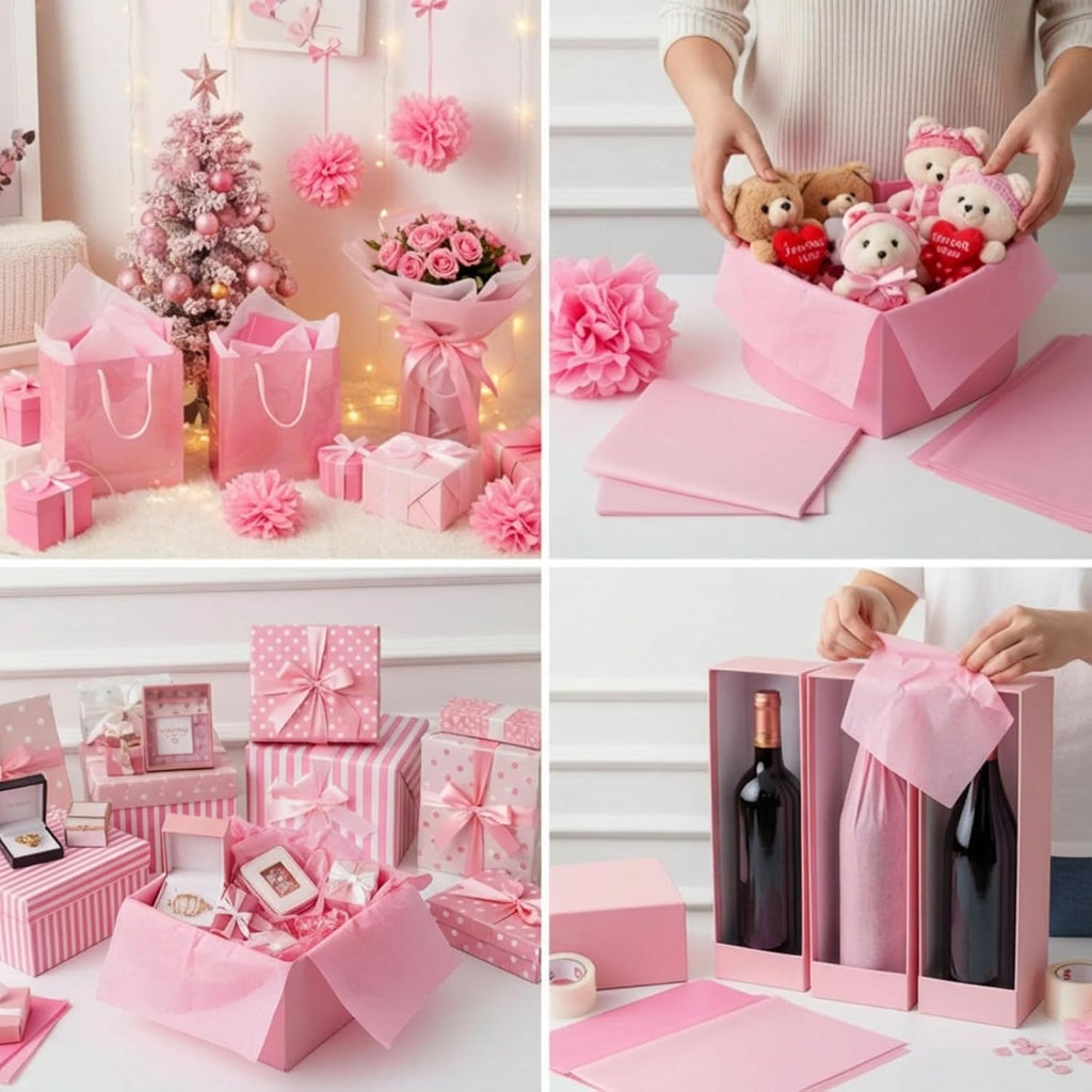 500 Sheets Pink Tissue Paper Bulk 20 x 30 Inch for Fall Floral Packaging