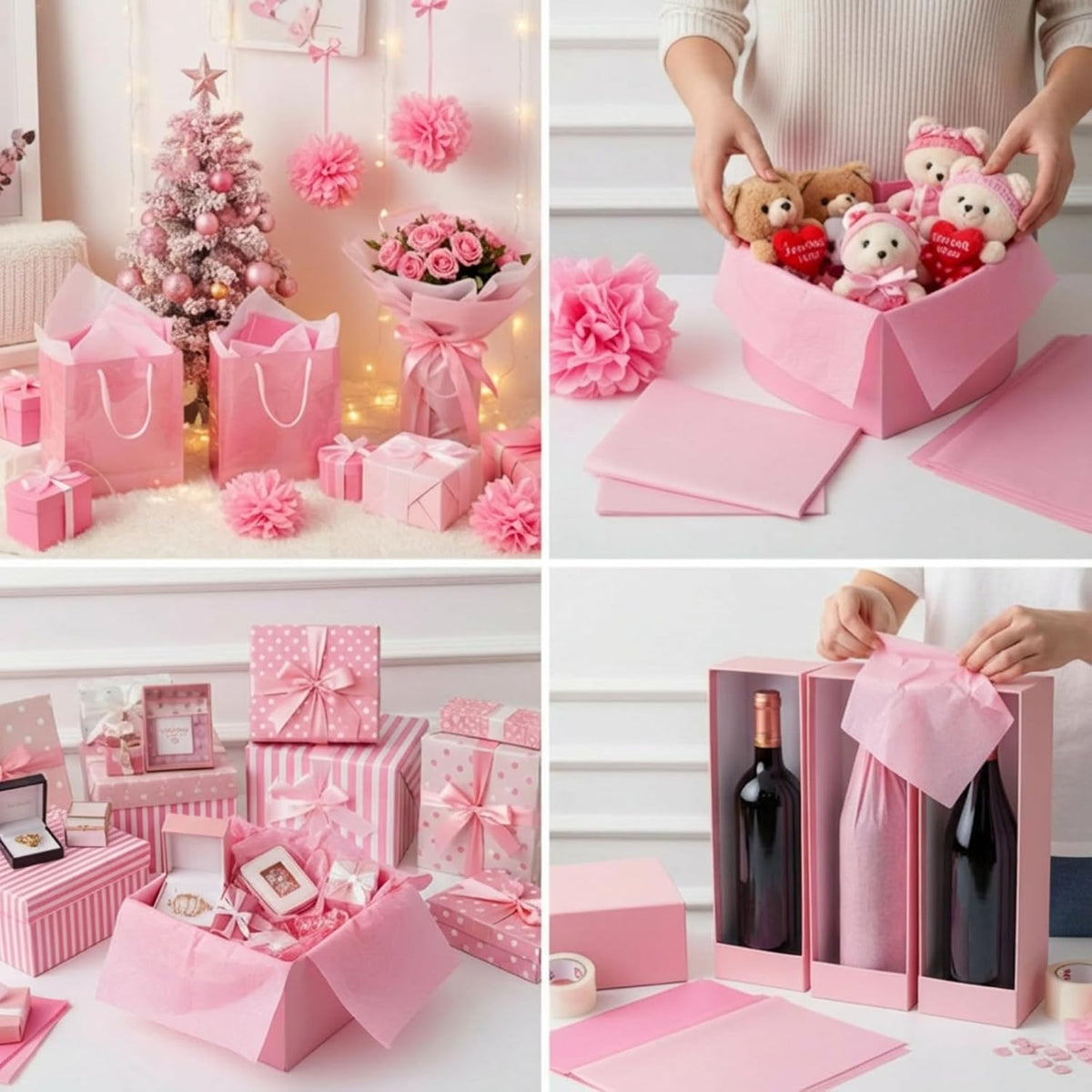 500 Sheets Pink Tissue Paper Bulk 20 x 30 Inch for Fall Floral Packaging