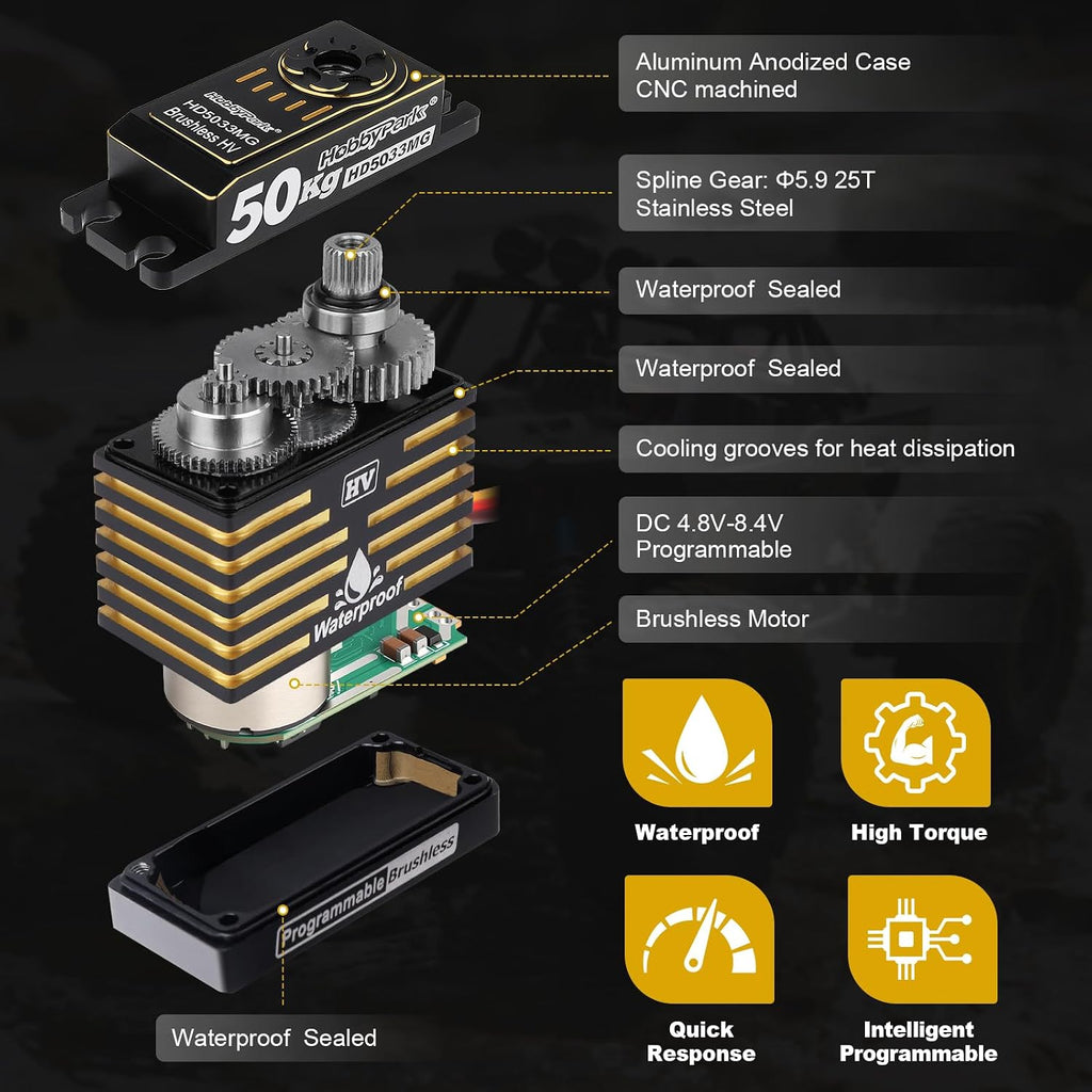 Waterproof 50KG High Torque RC Servo Brushless Motor 8.4V HV Servo Metal Gears Programmable for 1/7 1/8 1/10 1/12 RC