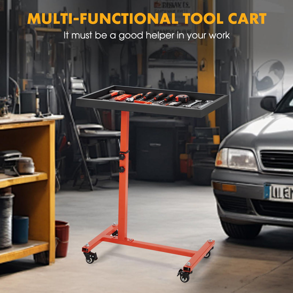 Adjustable Work Table, Mechanic Rolling Tool Tray Table, Orange