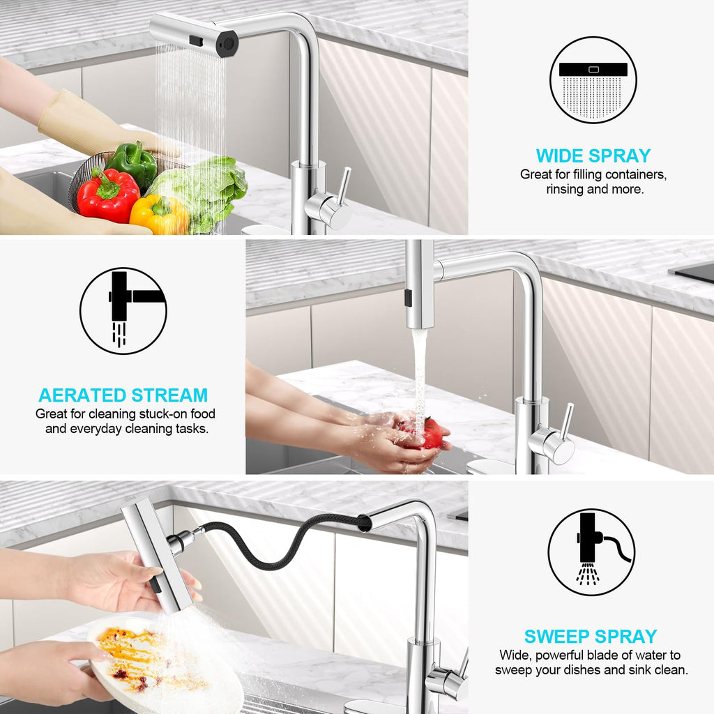 Kitchen Faucets with Pull Down Sprayer & Soap Dispenser, Chrome