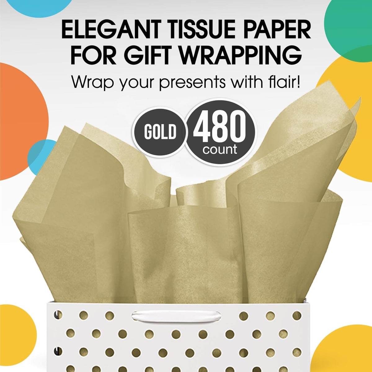 Gold Tissue Paper for Gift Bags 20" X 30" 480 Sheets