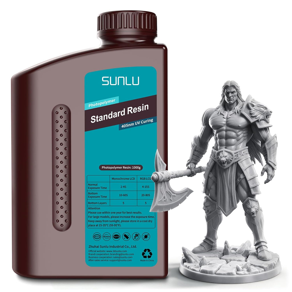 Standard 3D Printer Resin Plus, Fast-Curing Photopolymer Resin for LCD/DLP/SLA Printers, 395-405nm UV, Low Shrinkage