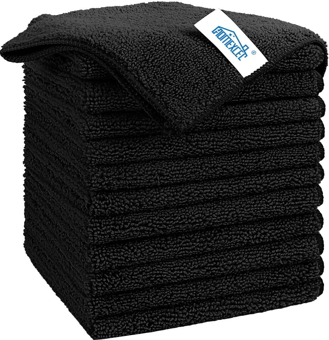 Black Microfiber Cleaning Cloth, 12 Pack Premium Microfiber Towels for Cars, Lint Free, Scratch-Free, Highly