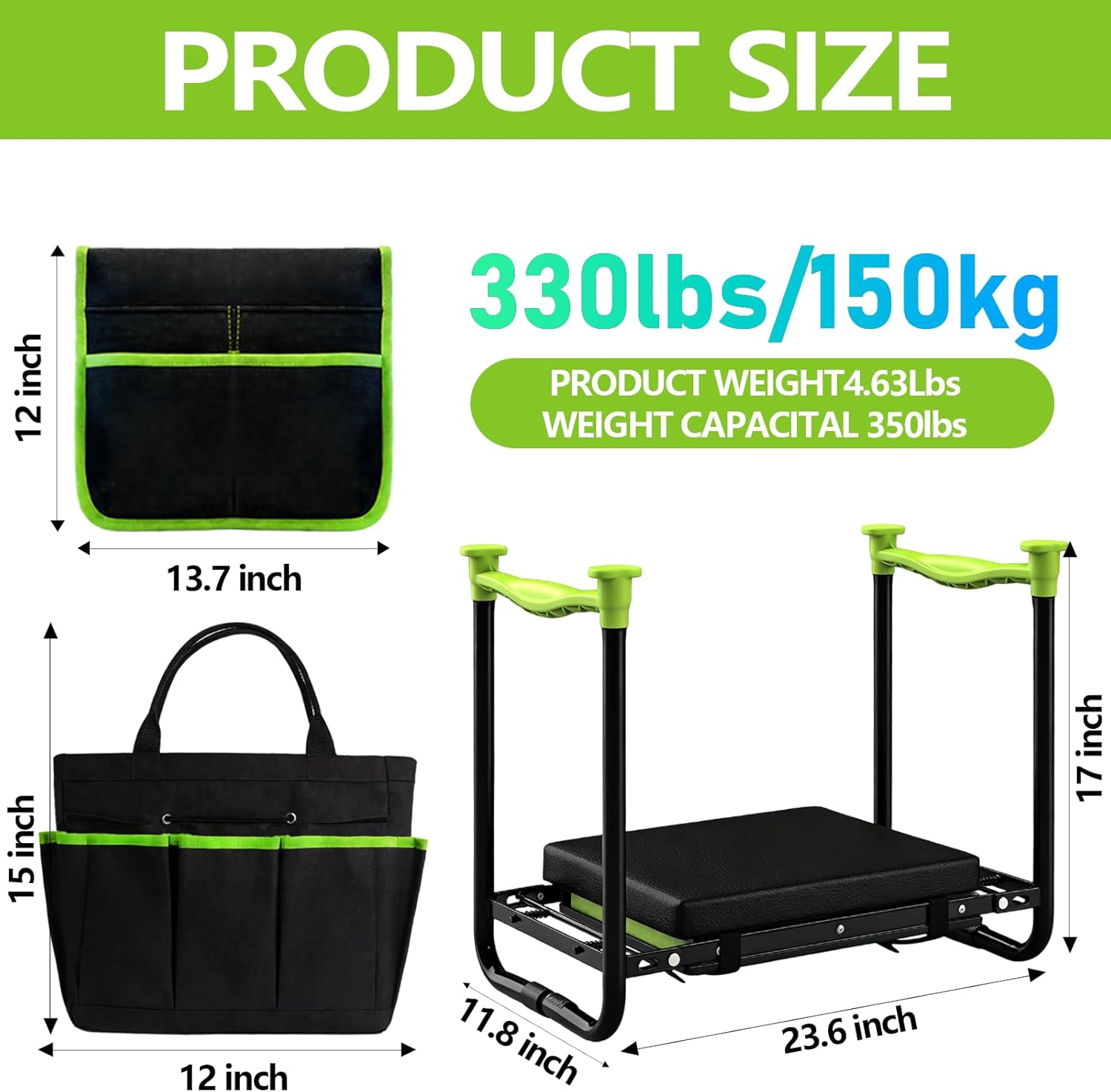 Garden Kneeler and Seat, Heavy Duty Gardening Stool with 1.8" Thick Detachable Kneeling Pad, Foldable Bench Chair