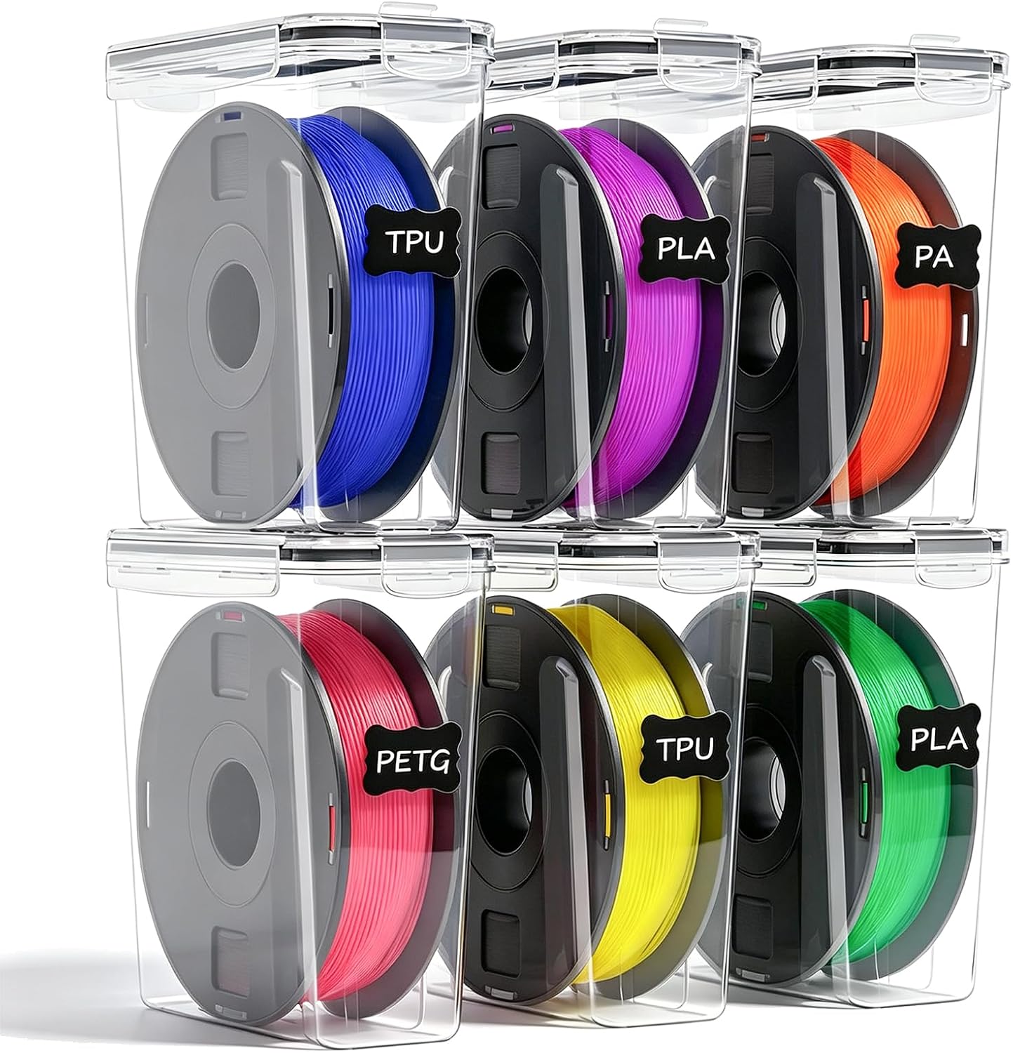 Filament Storage Box 6 Pack 4L Airtight with Desiccant for 3D Printer | 29-piece kit keeps filaments dry: 6 airtight