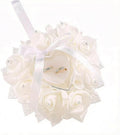 Wedding Ring Pillow White Rose Ring Bearer Pillow with Heart Ring Holder, Satin Ribbon & Pearl Foam Flowers for