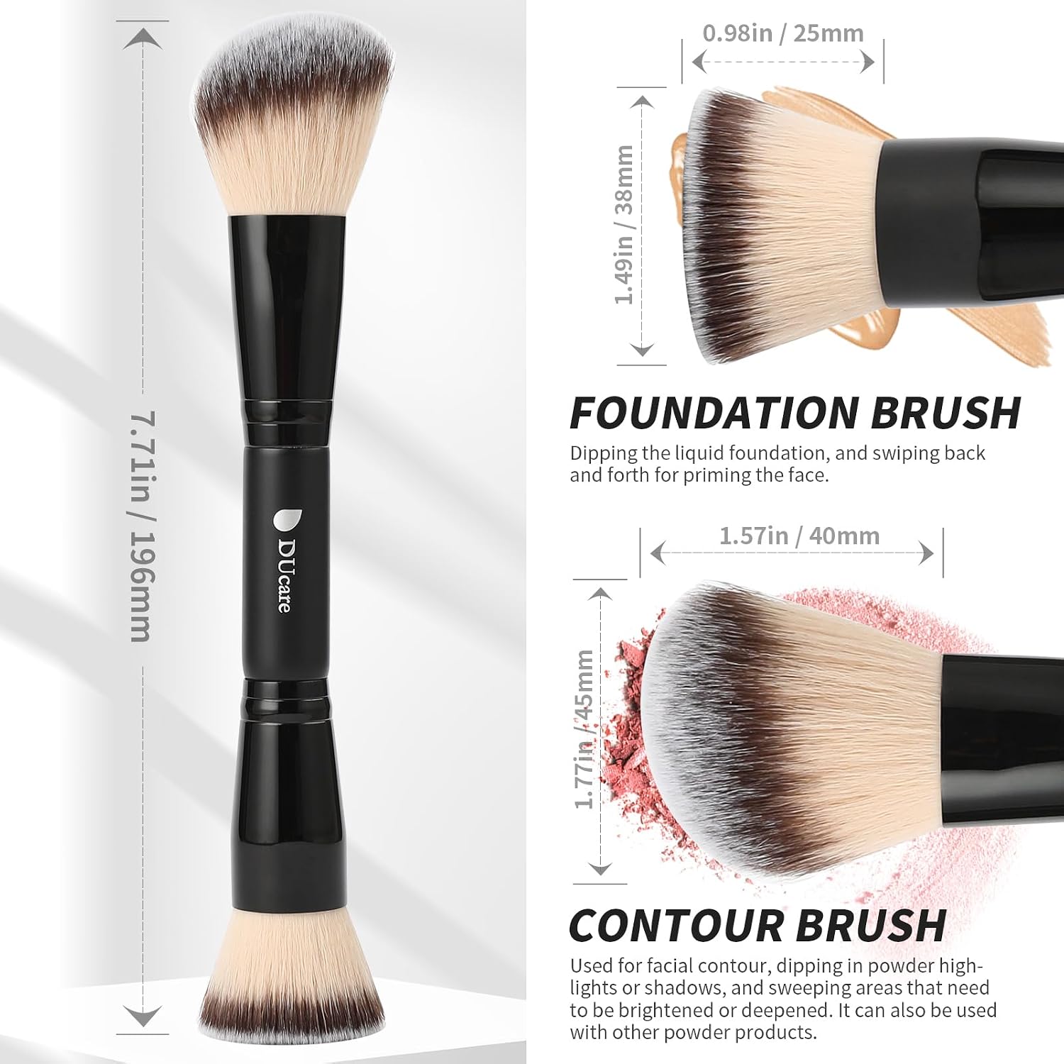Foundation Brush Contour Bronzer Makeup Brush Double Ended Sculpting Brush for Blending Liquid Powder Concealer Cream