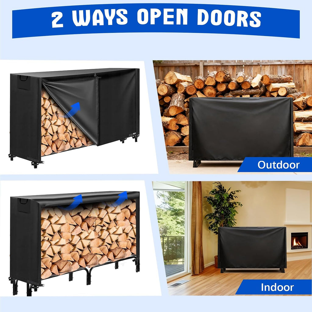 6FT Firewood Rack Cover, Heavy Duty 600D Waterproof Outdoor Firewood Storage Cover with Zipper and Hook Loop Tape