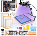60pcs Screen Printing Kit with LED UV Exposure Lamp, 6 Colors Screen Printing Ink, 3 Size Wood Silk Screen Printing
