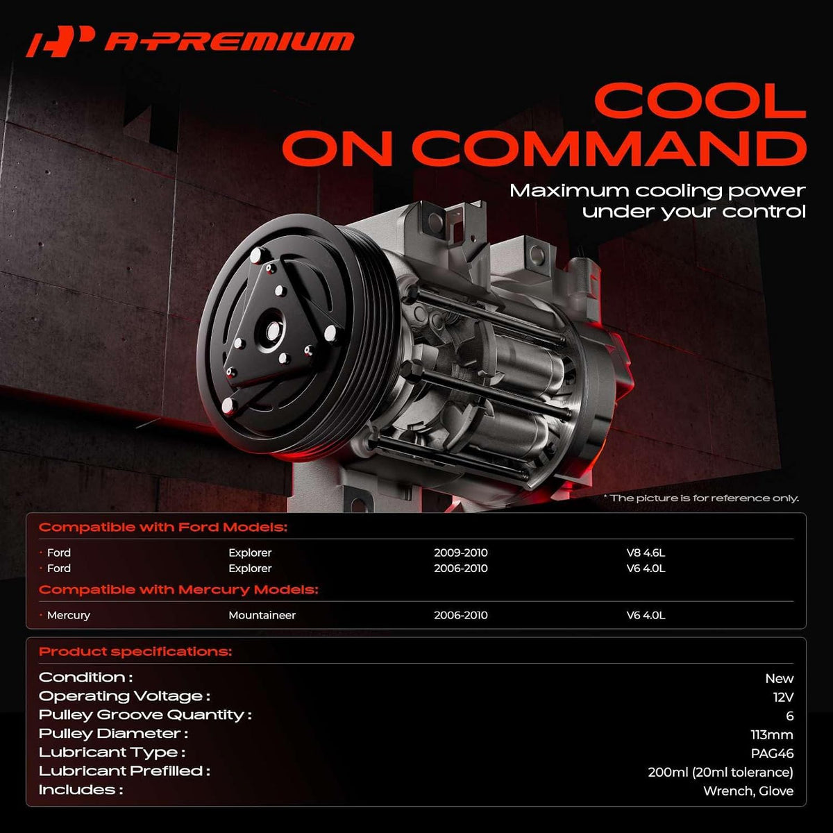 A-Premium AC Compressor Compatible with Ford Explorer & Mercury Mountaineer
