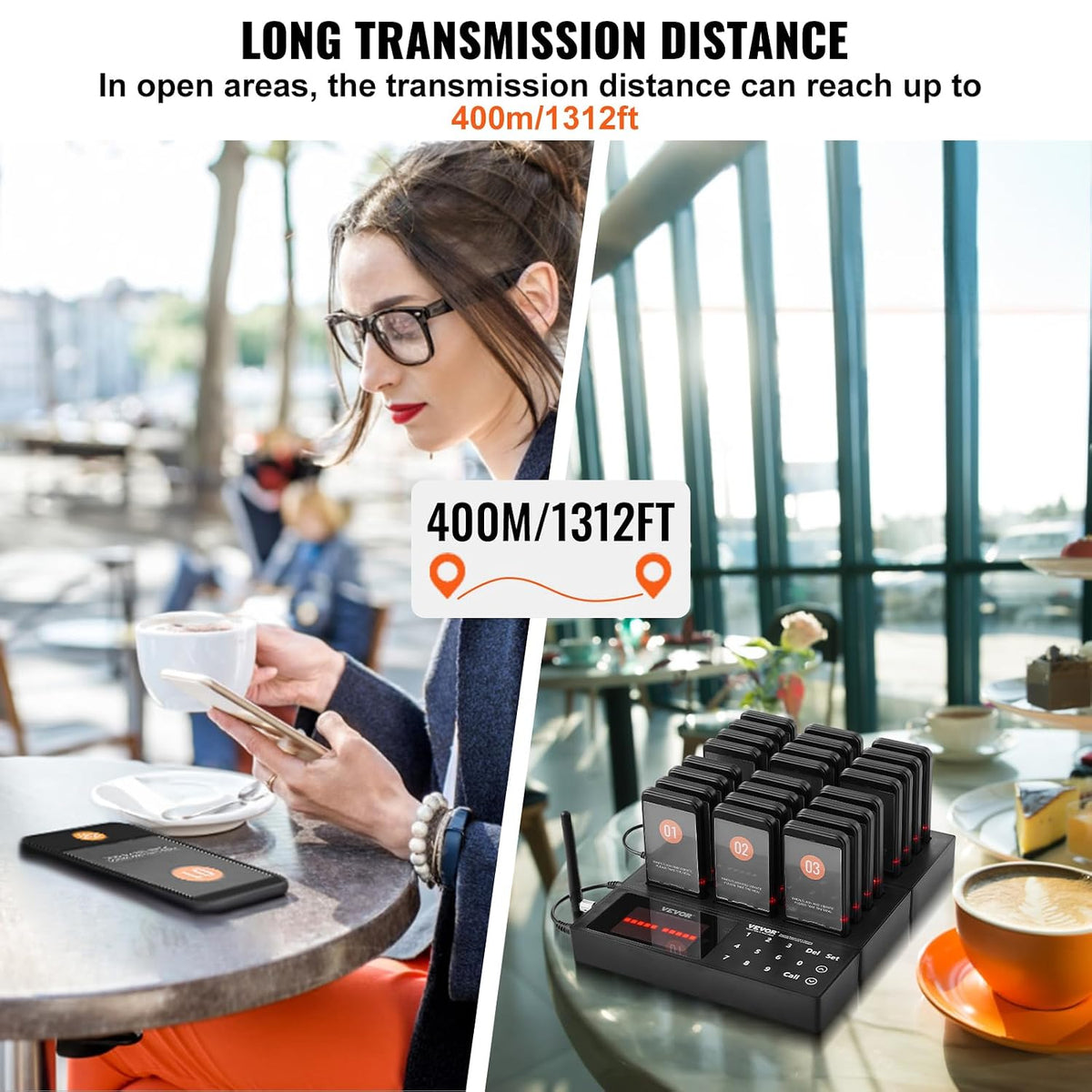 Restaurant Pager System,Touch Screen Keyboad Wireless Long Range Lineup Waiting Queue Signal, Guest Customer Calling