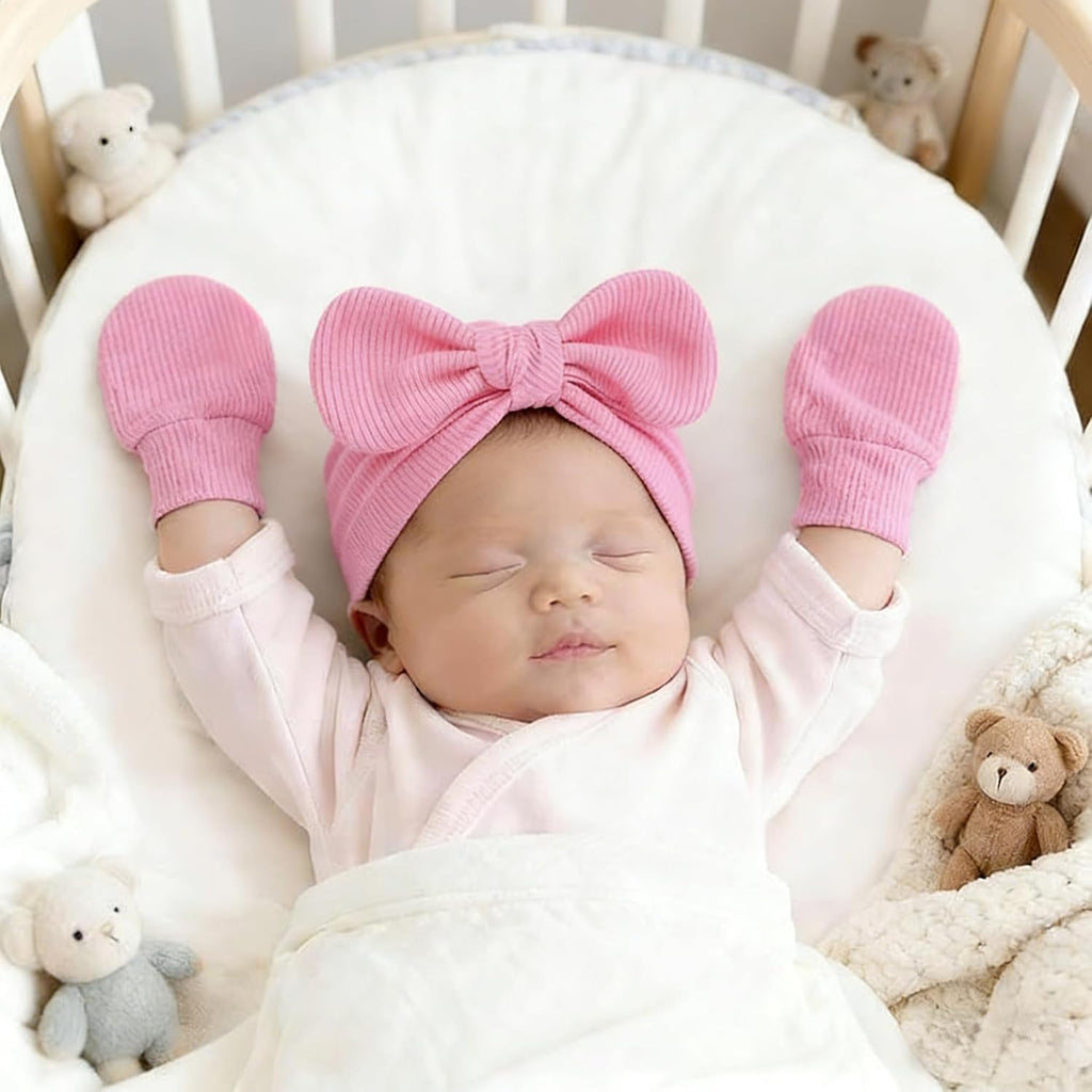 3piece Newborn Hats Mittens Socks Set Baby Boy Cotton Beanies Infant Hospital Hat Toddler Girl Mitten