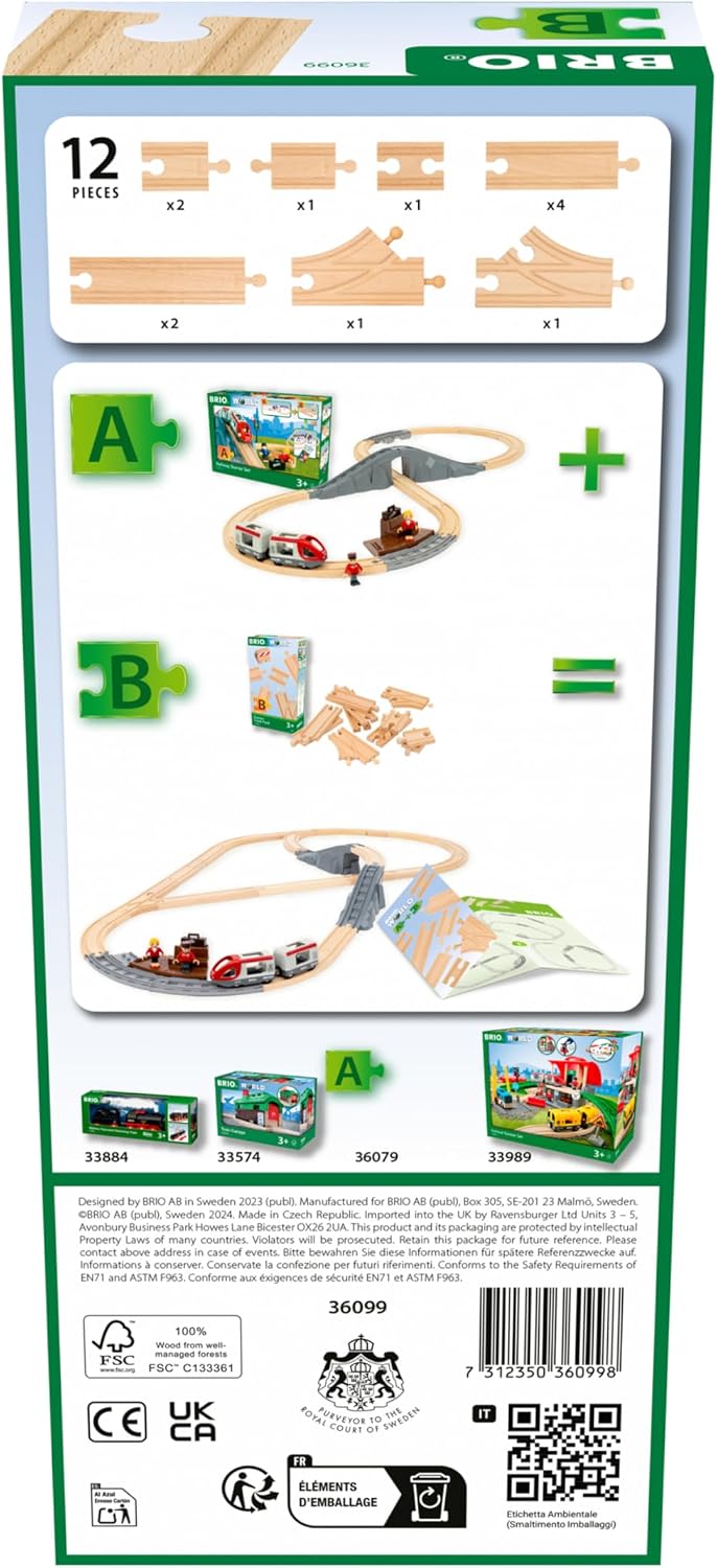 World – 36099 Starter Track Pack | 12-Piece Wooden Train Track Set for Kids Aged 3 Years Up