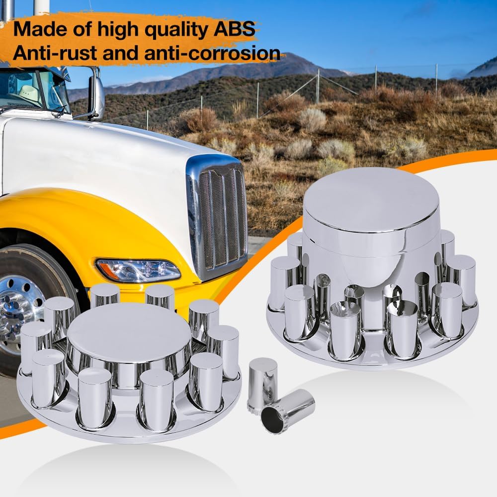 33mm Chrome ABS Flat Top Hub Cover Kit Axle Cover with 33mm Thread-on Lug Nut Covers 2 Front and 4 Rear Axle Wheel