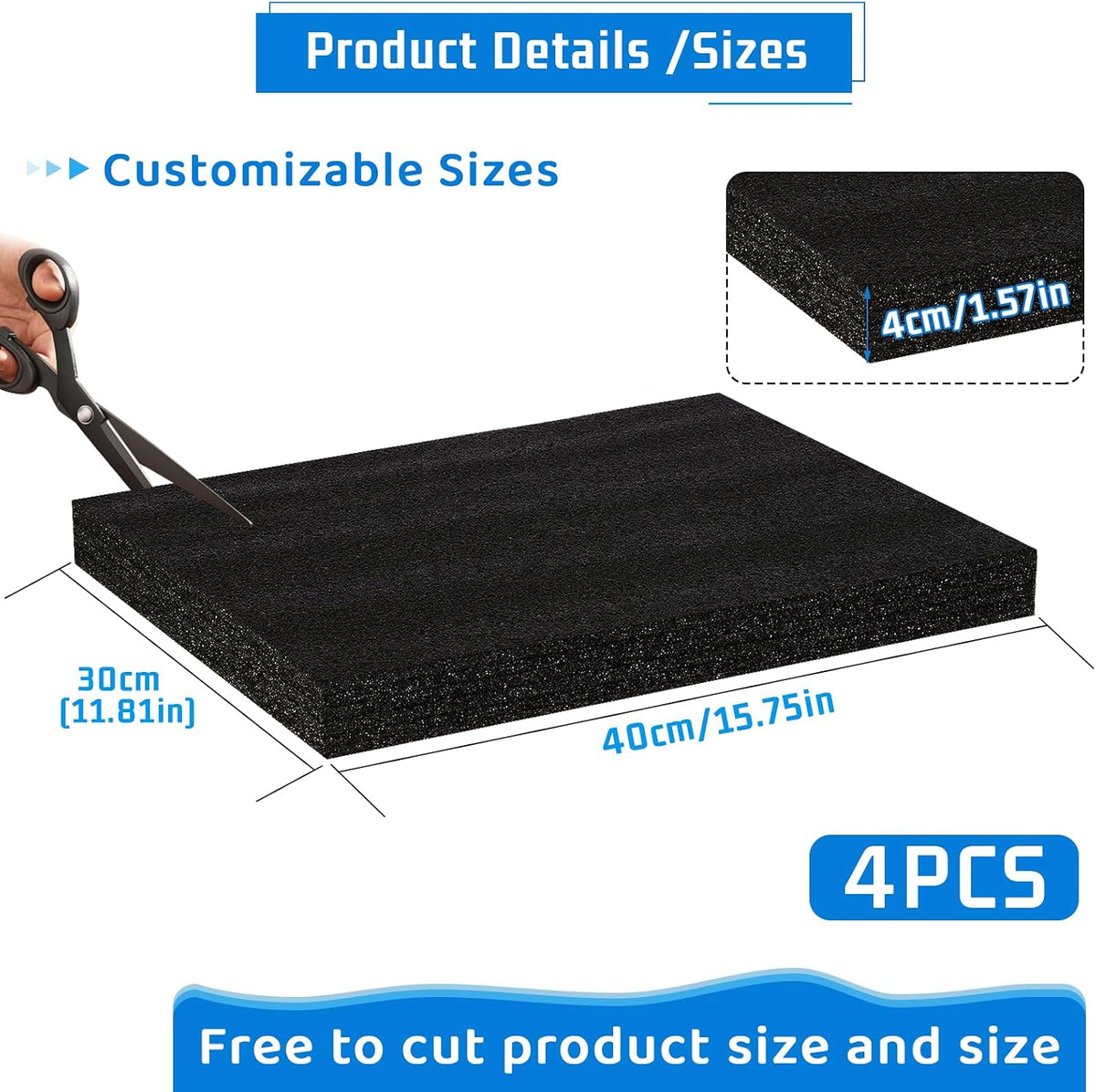 Black High Density Foam Insert Board 16'' x 12'' x 1.5'' for Case, 4pcs
