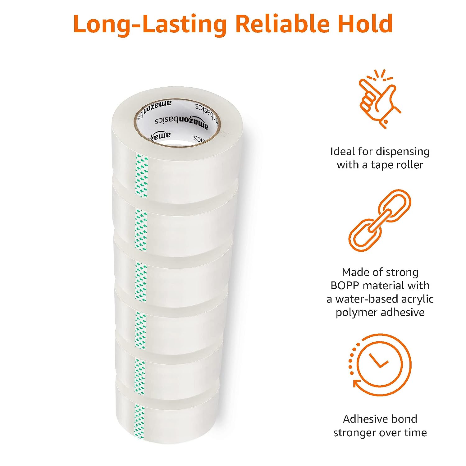Strong Adhesive Packing Tape for Moving Boxes, Shipping and Sealing, Clear, 1.88" x 109 Yards, 6-Pack, Total 654 Yards