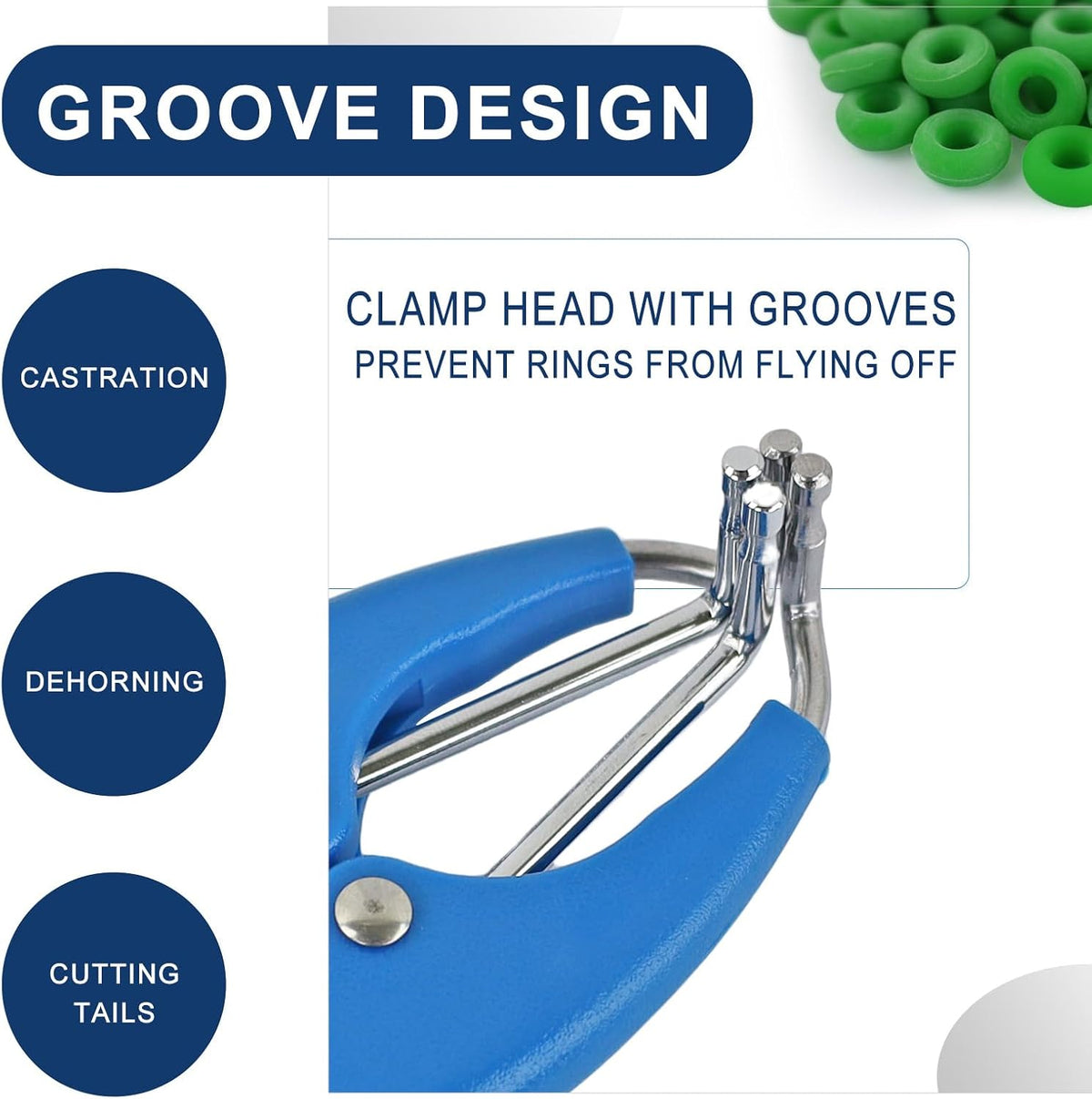 Goat Banding Tools, Including 1pc Stainless Steel Bander and Green and Orange Total 100pcs Banding Rings, Expander