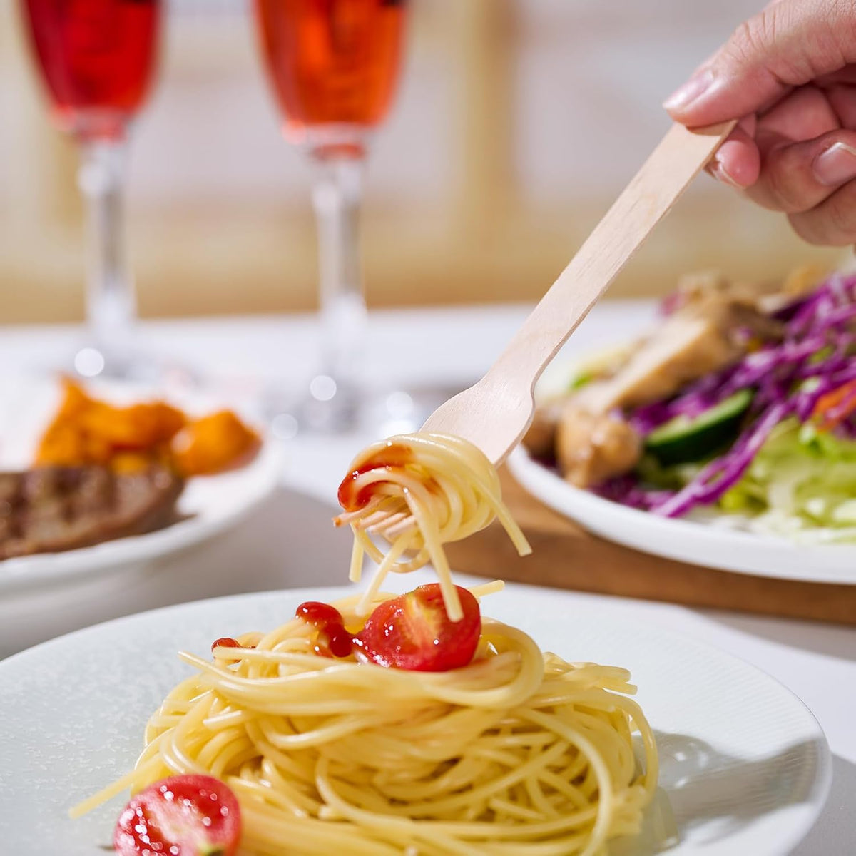 300 Count Compostable Wooden Disposable Forks for Party, Dinner