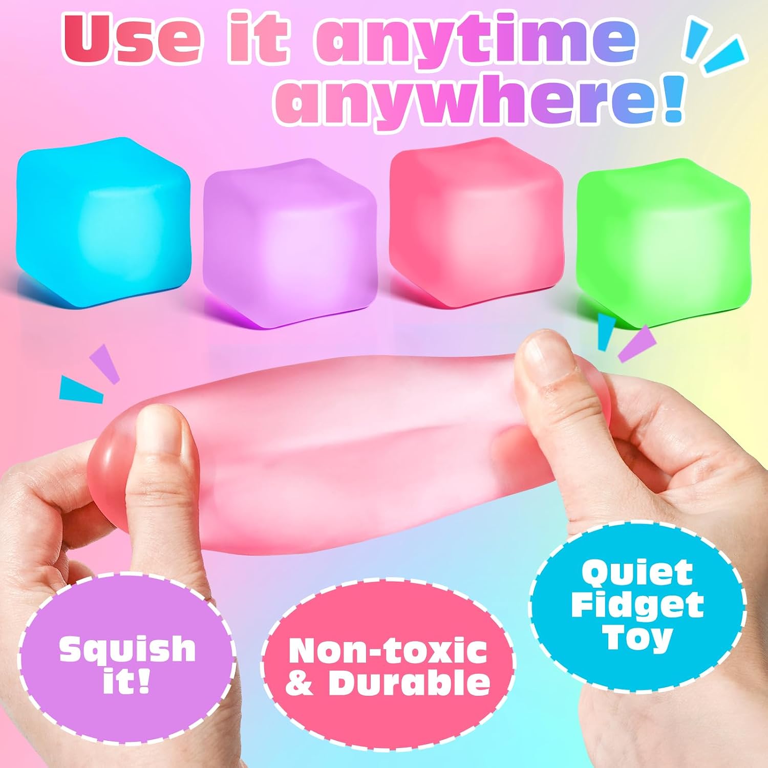 4 Pack Stress Cube,Slow Rising Ice Cube Stress Balls for Adults Kids | Sensory Fidget Toy for Anxiety Relief, Square