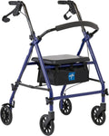 Rollator Walker with Seat, Steel Rolling Walker with 6-inch Wheels Supports up to 350 lbs, Medical Walker, Blue