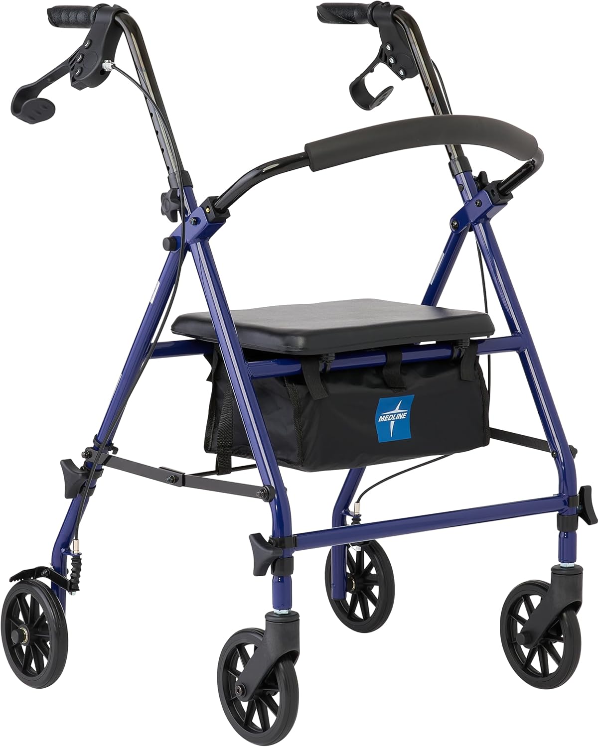 Rollator Walker with Seat, Steel Rolling Walker with 6-inch Wheels Supports up to 350 lbs, Medical Walker, Blue