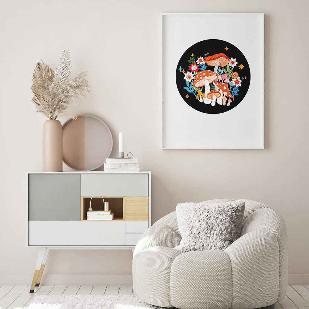 Mushroom Embroidery Kit for Beginners, DIY Adults Needlepoint | All-In-One Cross Stitch Kits with Hoop and Threads.