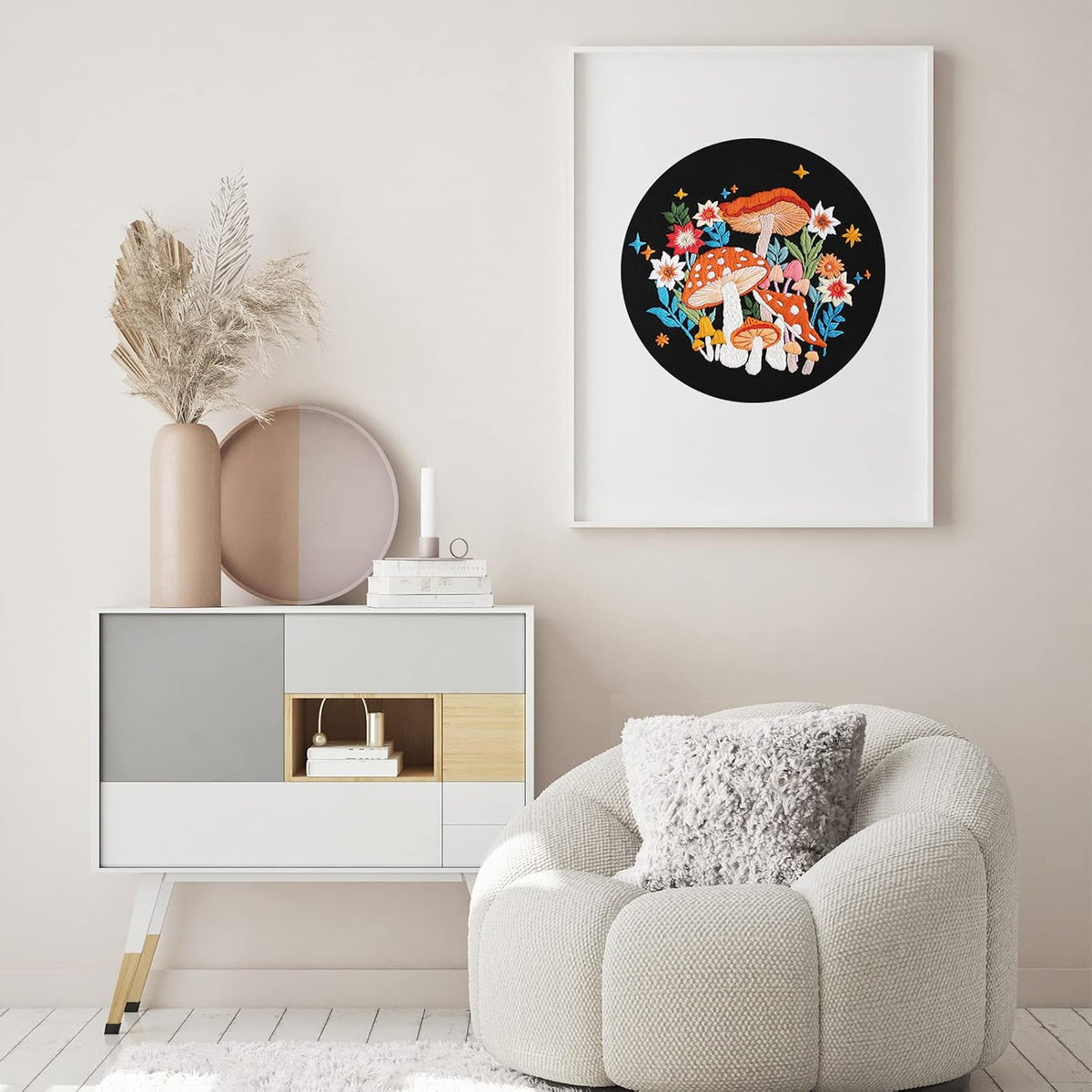 Mushroom Embroidery Kit for Beginners, DIY Adults Needlepoint | All-In-One Cross Stitch Kits with Hoop and Threads.