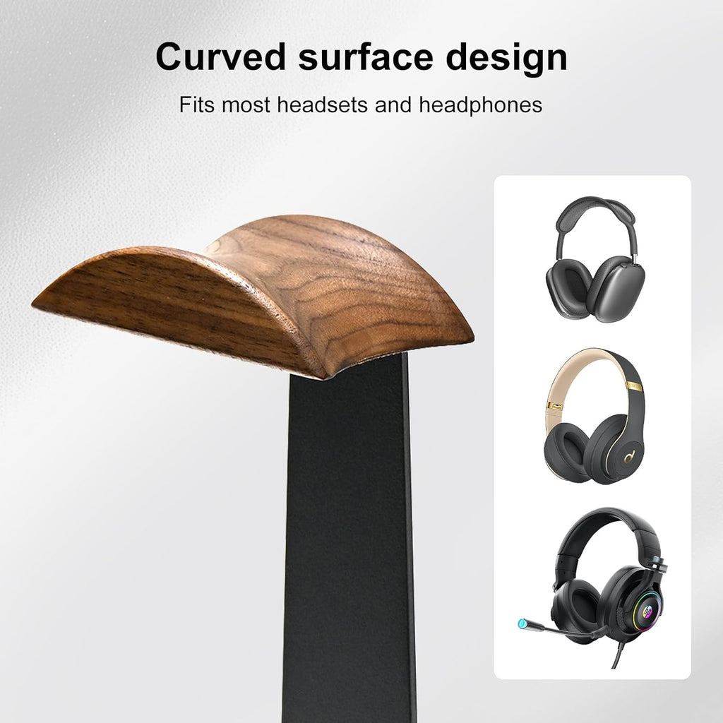 Walnut Headphone Stand with Controller Holder & Storage Base | Solid Wood Grain, Gear & Charger Storage, Gamer Gift