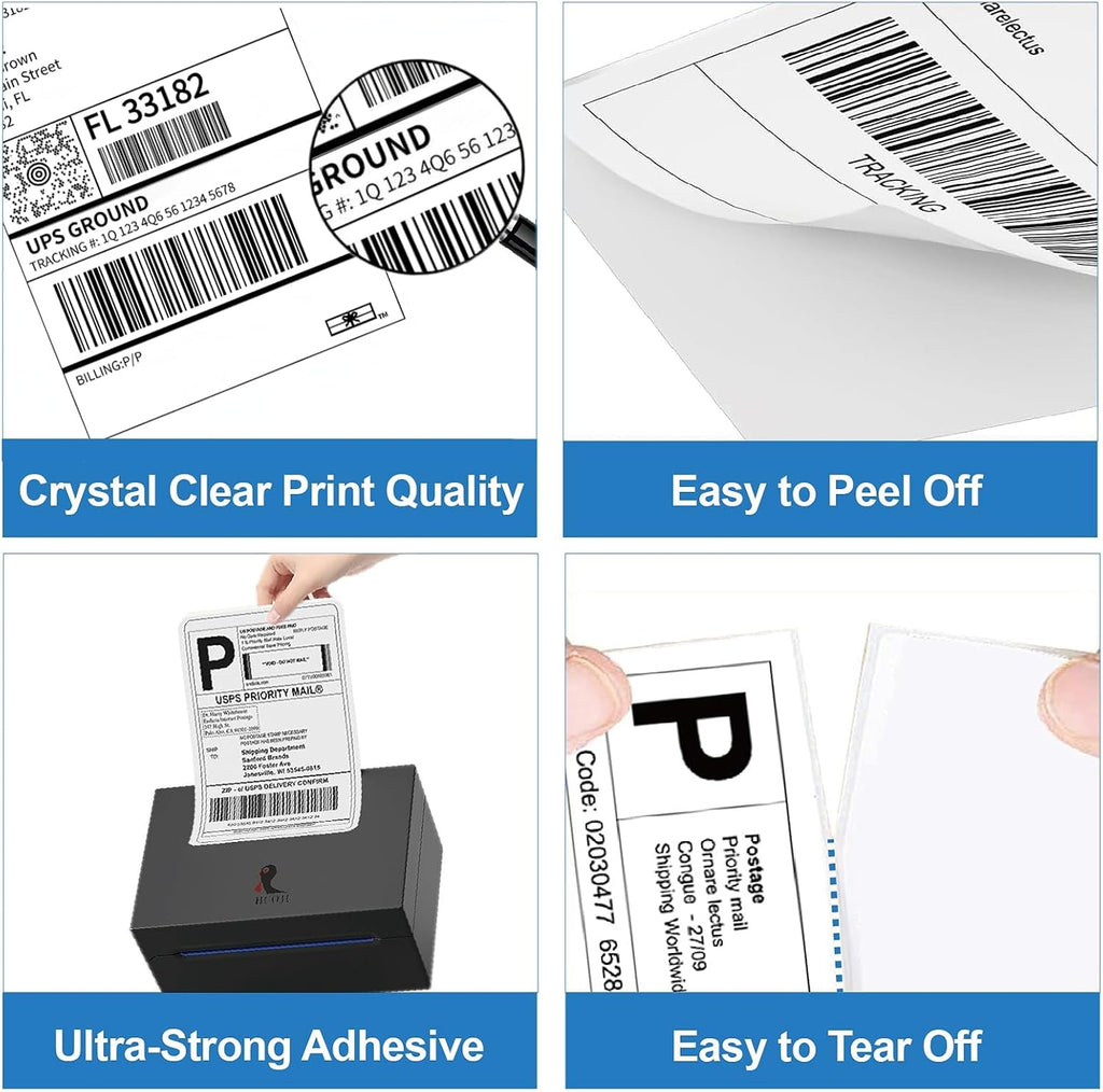 4x6 Thermal Labels, Perforated, 500/Stack, Commercial Grade | 4x6 Labels Fanfold, Strong Adhesive, BPA Free, Clear