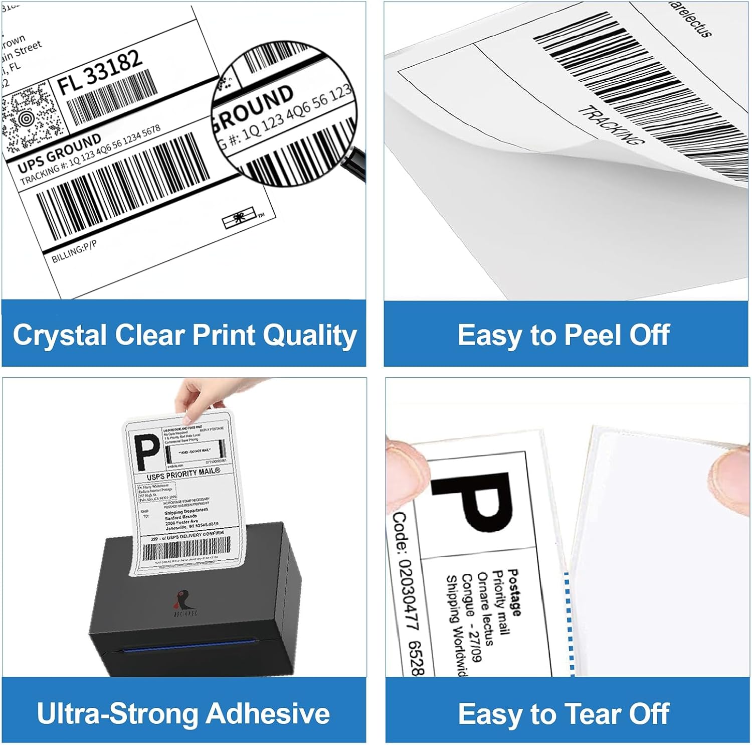 4x6 Thermal Labels, Perforated, 500/Stack, Commercial Grade | 4x6 Labels Fanfold, Strong Adhesive, BPA Free, Clear