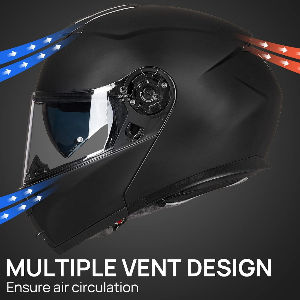Adult Motorcycle Modular Full Face Helmet Flip up Dual Visor 159(Matte Black,XX-Large)