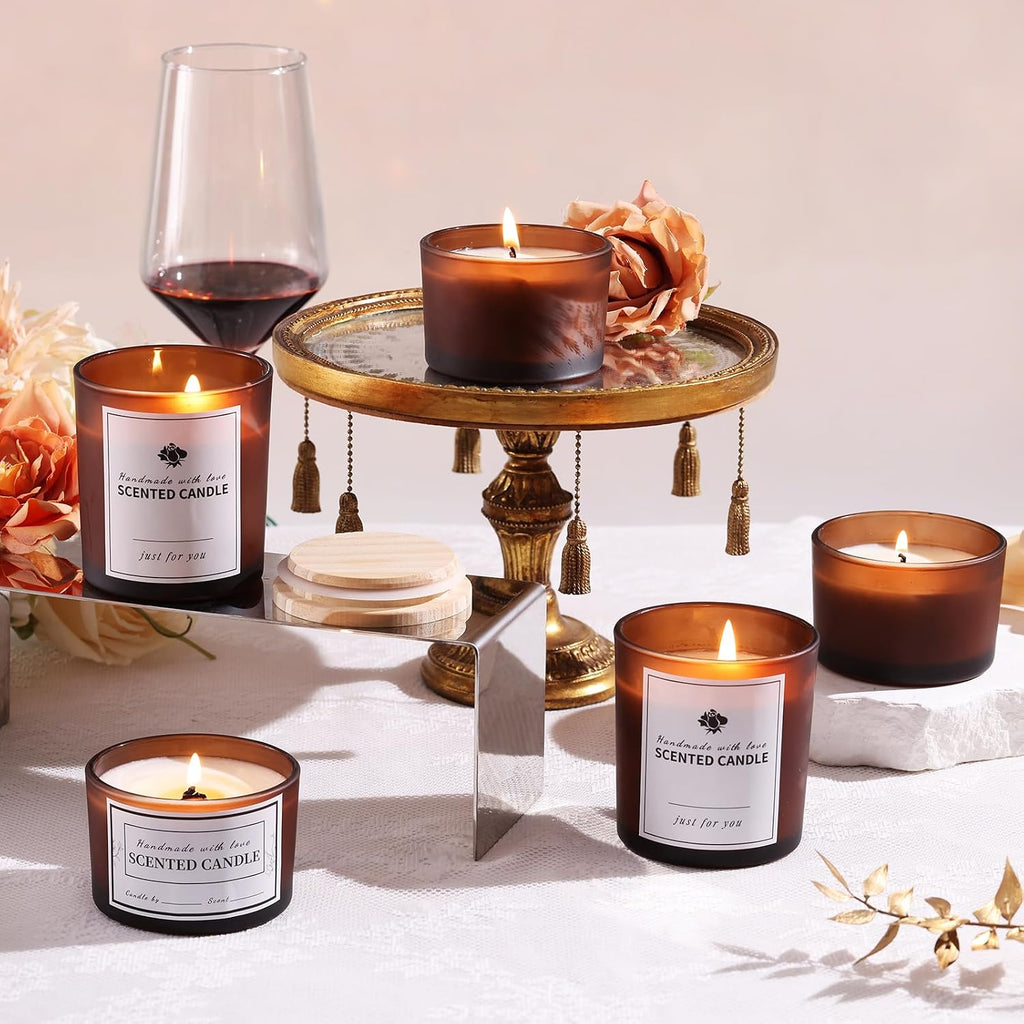Forsted Amber Candle Jars with Lids, 16 Pcs Containers for Making Candles | Create DIY candles with 8pcs 8oz + 8pcs
