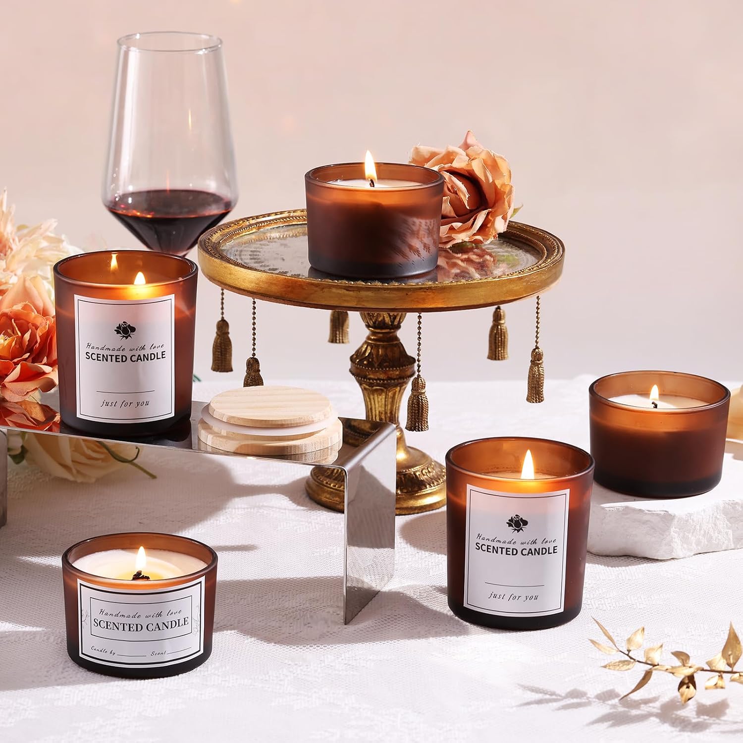 Forsted Amber Candle Jars with Lids, 16 Pcs Containers for Making Candles | Create DIY candles with 8pcs 8oz + 8pcs