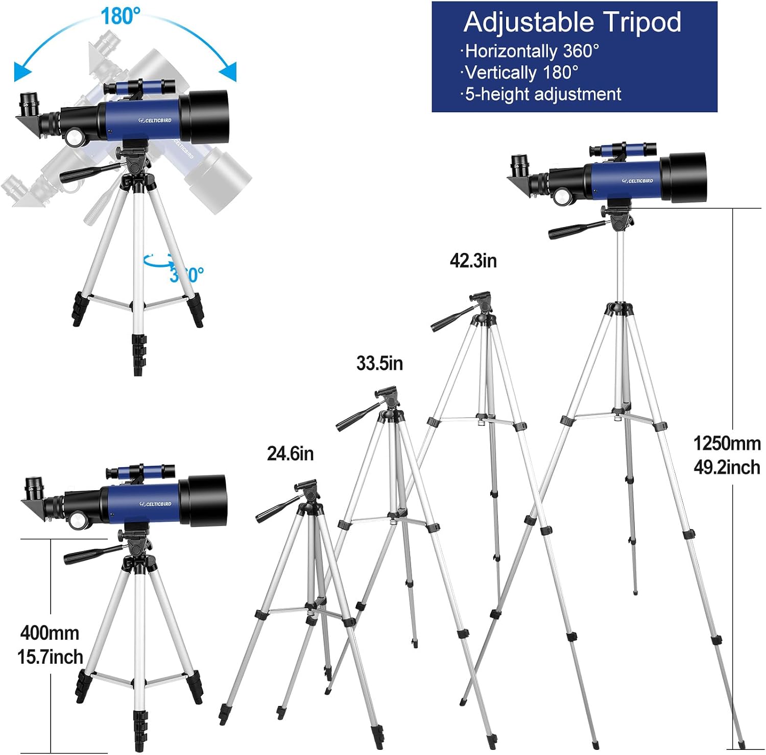 Telescope 70mm Aperture 400mm Astronomical Refracting Telescopes - Travel Telescope with Tripod, Phone Adapter(Ocean